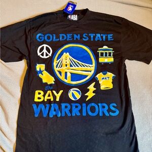NBA Golden State Warriors Black Tee with Blue and Yellow Graphics